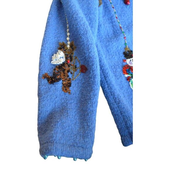 Vintage Berer By Takako Sakon 90s 3D Sequin Wool Blend Blue Holiday Cardigan Wom - Picture 16 of 16
